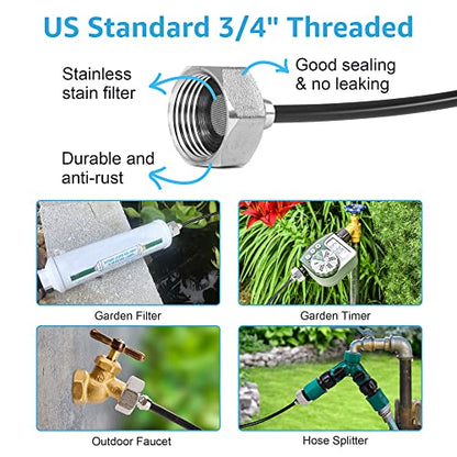 59FT Misters for Outside Patio, 20 Brass Nozzles, 3/4 Inch Adapter | Creates Cooling Fine Mist for Patios, Gardens and Greenhouses, 18M Preassembled Misting Line Supports Easy DIY Setup. - size: 59FT