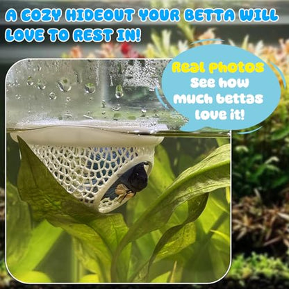 Floating Betta Hide & Shrimp Cave – All-in-One Aquarium Hammock, Feeder, and Safe Resting Spot for Stress-Free Fish Tanks - color: Ivory