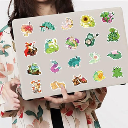 200 Pieces Reptile Stickers Frog Lizard Gecko Snake Stickers for Laptop, Guitar, Motorcycle, Bike, Skateboard, Luggage