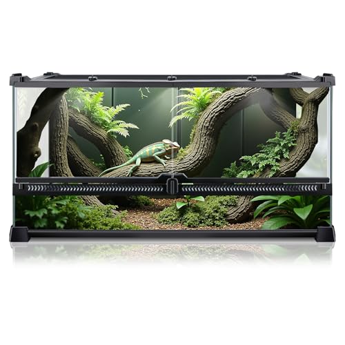 10 Gallon Reptile Enclosure Terrarium, 20“ x 12" x 10” | Front Opening Glass Reptile Tank, Waterproof Rainforest Terrarium for Geckos, Frogs, Small Lizards, Corn Snakes - size: 20" x 12" x 10"