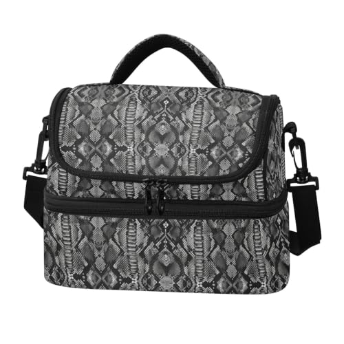 Emelivor Snake Scale Insulated Lunch Bag Container Tote for Student | 8L Double Deck,Large Lunch Box with Shoulder Strap,Thermal Meal Prep Cooler,Suitable for School Work Picnic Office Travel