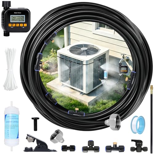 AC Condenser Misting Cooling System with Garden Timer & Water Filter & Cutter, Air Conditioner Evaporative Cooling Kit for Residential AC Units, Sun-Exposed Condensers&High-Temperature Climate Homes - color: White