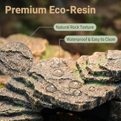 XL Resin Reptile Cave Hideout and Rock Basking Platform | Terrarium & Aquarium, For Reptiles & Amphibians, Natural Rock Texture, Hideout & Basking Spot, Fish Tank Compatible