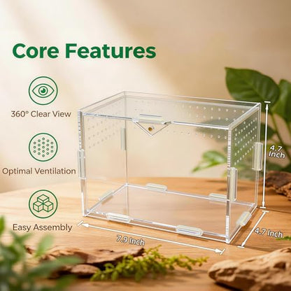 Portable Acrylic Jumping Spider Terrarium with Magnetic Lock 7.9×4.7×4.7" | Ventilated design; secure magnetic lock closure. Designed for small reptiles & insects. Lightweight for travel and display - size: 7.9×4.7×4.7 Inch