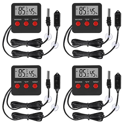 4Pcs Digital Thermometer and Humidity Thermometers Indoor and Outdoor Digital Temperature and Hygrometer Gauge with Probe for Reptile Terrarium Thermometer Pet Keeping - color: 4PCS