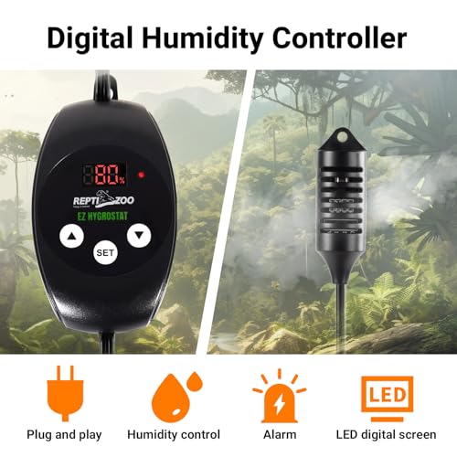 REPTI ZOO Reptile Digital Hygrometer Controller LED Humidistat Reptile Humidity Control for Reptile Terrariums Tank Reptile Humidifier Fogger Mushroom Greenhouse