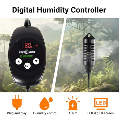 REPTI ZOO Reptile Digital Hygrometer Controller LED Humidistat Reptile Humidity Control for Reptile Terrariums Tank Reptile Humidifier Fogger Mushroom Greenhouse