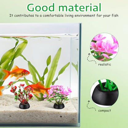 Veemoon 40 Pcs Artificial Aquarium Plants Fish Tank Decor, 1.97 Inches Mixed Style Plastic Aquatic Weeds, Small Fake Terrarium Vegetation Betta Turtle Accessories