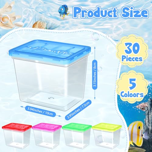 30 Pack 12oz Plastic Fish Bowls with Lids Reptile Terrariums Carrier Cage Hatching Container Rectangle Gold Fish Bowls for Adults Candy Carnival Prizes Centerpieces and Party Decoration