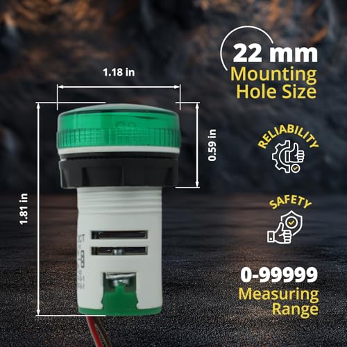 Digital Led Display Indicator Light Counter 22mm, Measuring Range 0-99999, Signal Light for Mount Panels - AD101-22CT Model, Circle Panel, Green (3 Pack) - style: Green - Counter