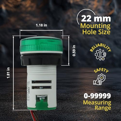 Digital Led Display Indicator Light Counter 22mm, Measuring Range 0-99999, Signal Light for Mount Panels - AD101-22CT Model, Circle Panel, Green (3 Pack) - style: Green - Counter