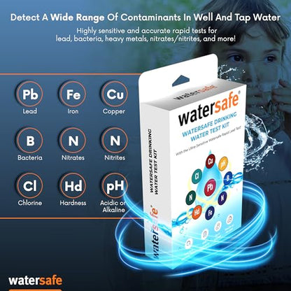 Watersafe® The Original Water Testing Kit for Drinking Water, Well and Tap Water, Sensitive Lead in Water Test, Bacteria, Hardness, pH, Nitrates, Easy Instructions, Lab-Accurate Results, 2 Pack