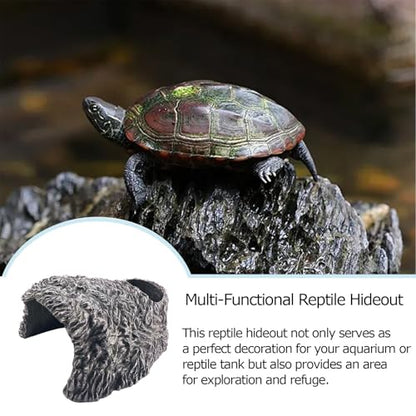 Extra Large Reptile Hide Cave, Resin Rock Habitat Decor, Basking Platform for Terrarium & Aquarium, Oversize Hideout for Bearded Dragons, Lizards, Snakes, Turtles (9.25" L x 8.07" W x 4.92" H)