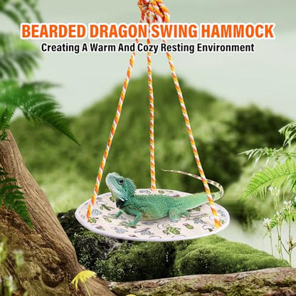 Lizard Swing Hammock, 15.7 * 9.8 Inch Reptile Hammock Climbing Hanging Bed for Bearded Dragon, Lizard, Gecko, Snake (Green Cactus) - color: Green Cactus