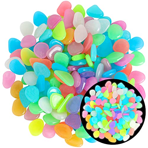 150 PCS Luminous Stones – Mixed Color Glow Rocks Decorations DIY Decorative Pebbles for Aquarium Fish Tank Sidewalk Garden Path Patio Terrace Lawn Yard Ornaments Colorful Cobbles Decor FD05MX150 | OSOPOLA Mixed Color Luminous Stones Glow Rocks DIY Pebbles