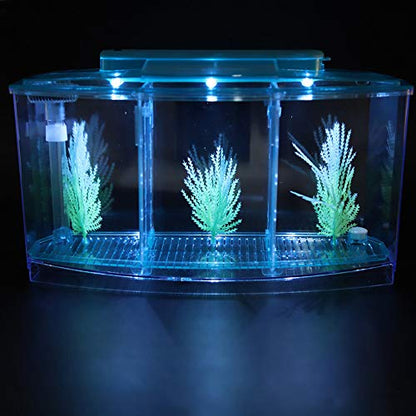 LIZEALUCKY Betta Fish Tank, Adjustable LED Light Acrylic Small Aquarium, Fish Tank Starter Kit with Isolation Plates and Water Change Valve, Blue - color: Blue