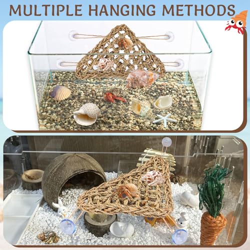 Hermit Crab Climbing Toys,Lizard Seagrass Mat,Hermit Crab Hammock with Suction Cups,Hermit Crab Supplies Decor Habitat,Small Reptile Tank Accessories for Guinea Pigs Hamsters Geckos (Triangle) - size: Triangle