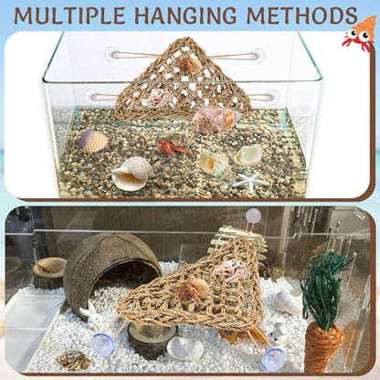 Hermit Crab Climbing Toys,Lizard Seagrass Mat,Hermit Crab Hammock with Suction Cups,Hermit Crab Supplies Decor Habitat,Small Reptile Tank Accessories for Guinea Pigs Hamsters Geckos (Triangle) - size: Triangle