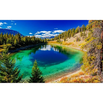 Majestic Lake Aquarium Background Aquamarine Blue-Green Shades Five Lakes Fish Tank Background Scenic Serene Pine Trees Terrarium Backgrounds Tranquil Valley Lakes Reptile Tank Backgrounds 24x12in - color: Blue_Green, size: 24(W)x12(H)in