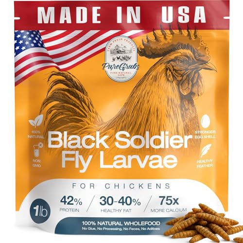 USA Grown Black Soldier Fly Larvae for Chickens - 100% Natural Dried Mealworms for Chickens - Grubs with 75X More Protein Chicken Treats for Laying Hens - Birds Feed Supplement for Ducks & Reptiles - size: 1 Pound (Pack of 1)