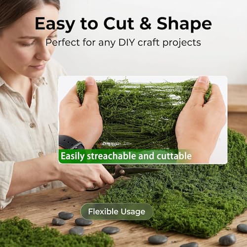 Artificial Moss for Potted Plants Indoor, 7OZ Fake Green Moss, Faux Craft Moss for Terrariums, Fairy Gardens, DIY Crafts, Table Centerpieces, Wedding & Home Decor (Natural Green)
