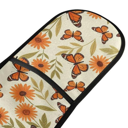 Dual-functionality Mitts and Pot Holders Sets High Heat Resistant Pot Holder Gloves Kitchen Aid BBQ (Monarch Butterfly Flower) - color: Monarch Butterfly Flower