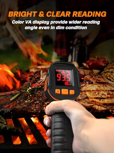 Mecurate Infrared Thermometer Gun -58°F to 1112°F Laser Temperature Gun | Digital Temp Gun with Long Probe Meat Thermometer Adjustable Emissivity for Cooking, BBQ, Freezer, Industrial Use