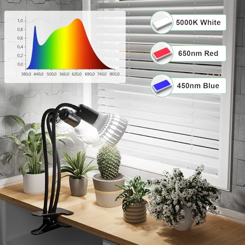 Grow Light,24W (160Watts Equiv) 5000K White Full Spectrum LED Growing Lamp Clip on Desk for Indoor Plants,Bulbs Replaceable & Non-dimmable (Black, 240W) - size: 240W