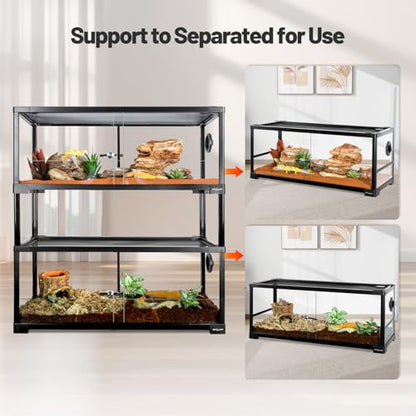 REPTI ZOO Double Stacked Reptile Tank 30" x 12" x 32", 40 Gallon Stackable Glass Terrarium with Sliding Doors, Top Ventilation, Space Efficient Enclosures for Bearded Dragon, Lizard, Snake, Gecko