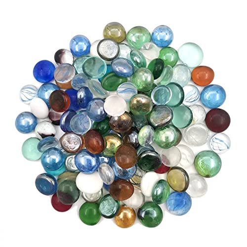 Flat Glass Marbles 1 Pound Vase Filler Fire Pit Glass Pebbles for Indoor Plants, Aquarium Fish Tank Decorations, Home Decor, Fire Pit, Landscaping, Arts Crafts (Multi-Color) - color: Multicolor