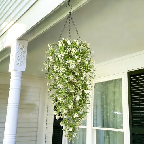 4pcs Fake Hanging Plants, Faux Ivy Fake Vines Greenery | Artificial Hanging Flowers for Wall Home Bedroom Living Room Aesthetic Kitchen Office Aesthetic Kitchen Indoor Outdoor Decor - color: White Flowers, size: 4Pcs Plants