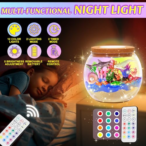 Hannstar Ocean Light Up Terrarium Kit for Kids - Sea Animal Toys with LED Night Light Ocean Animal Birthday Gift for Boys & Girls Ages 4 5 6 7 8-12, Kids Arts & Crafts Kit Easter Ideal Gifts - color: Ocean