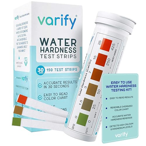 Water Hardness Test Kit - Water Testing Kit for Home, Drinking, Well, Spa, Swimming Pool, Softener, Dishwasher & More - Hard Water Test Strips for Calcium, Magnesium etc (0-425 pmm, 150 Strips)