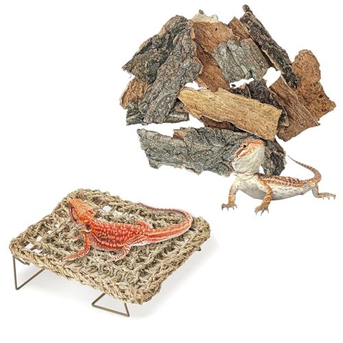 BNOSDM Reptile Cork Bark Substrate and Sea Grass Bed Mat for Lizard, Gecko