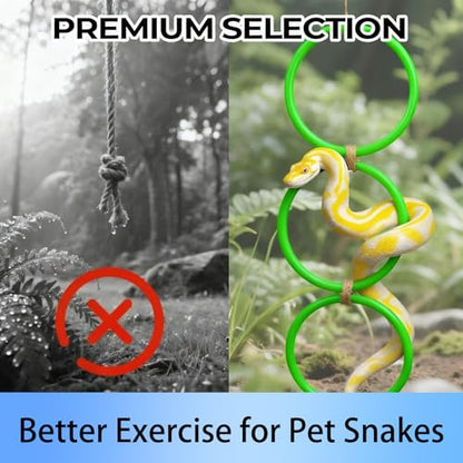 Snake Climbing Rings for Ball Python Corn Snake, Reptile Enrichment Toys for Snake, Ball Python Tank Decor, Reptile Tank Accessories for Bearded Dragon,Lizard,Swing Climbing Hoop Chain(Green)
