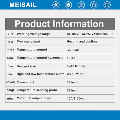 Digital Temperature Controller 2-Stage Outlet Thermostat | Heating and Cooling Mode, Carboy Homebrew Fermenter, Greenhouse Terrarium, 110V 10A, S10B-B
