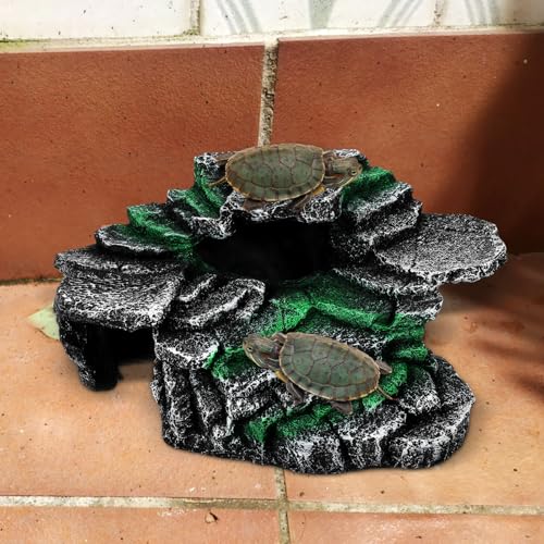 Kisangel Turtle Basking Platform for Aquatic Turtles Resin Reptile Basking Rock Turtle Tank Decor Resting Rock for Reptile Habitat Aquarium Accessories