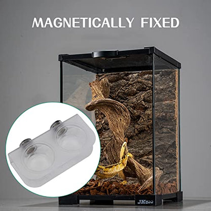 Magnetic Reptile Feeding Cups, Acrylic Gecko Feeding Ledge with 10 pcs Food Cups,Reptile Food and Water Dish Bowl for Geckos,Chameleon,Corn Snake,Iguana (F-2)
