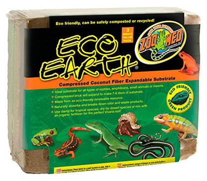 Zoomed Eco Earth 3 Brick Compressed Coconut Fiber Substrate (1 Pack) - size: 1 Pack