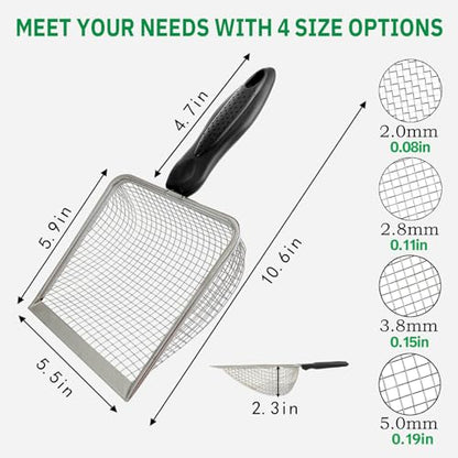 4 Pack Chicken Poop Scooper, 5.5" Metal Mesh Shovel | 2.0mm/2.8mm/3.8mm/5mm Holes, Chicken Coop Rake for Sand Litter, Suitable for Chickens, Cats, Rabbits, Hamsters & Reptiles - size: 5.5" 4 Set