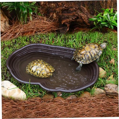 Reptile Water Dish, 15x11x2 Large Simulation Tortoise Water Dish, Decorative Plastic Stepped Reptile Bathing Pool for Lizard Gecko Turtle Turtle Tub Tortoise Habitat