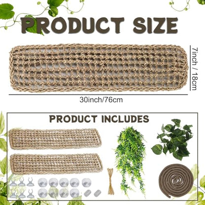 Tfwadmx 2 Pack Large Bearded Dragon Hammock,30"x7"Lizard Climbing Lounger,Natural Seagrass Reptile Hammocks Tank Accessories with Flexible Vines Jungle Leaves Decor for Geckos Snakes Chameleon