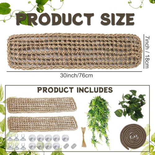 Tfwadmx 2 Pack Large Bearded Dragon Hammock,30"x7"Lizard Climbing Lounger,Natural Seagrass Reptile Hammocks Tank Accessories with Flexible Vines Jungle Leaves Decor for Geckos Snakes Chameleon