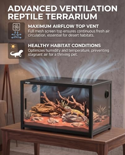 48 Gallon Reptile Tank, Gecko Reptile Enclosure Front Sliding Door | Stackable ventilation Gecko reptile terrariums Tank anti-escape locks and no-fingerprint handles humidification atomization - color: Black, size: 48 Gallon