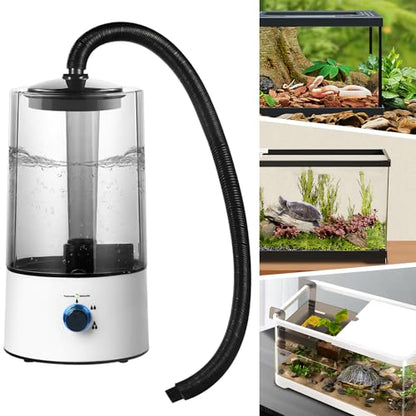 Pet Humidifier with Adjustable Hose, 1.06 Gallon Reptile Fogger for Terrarium, Quiet Cool Mist Maker for Lizard Snake Tortoise, 3 Spray Levels, Auto Shut-Off, White