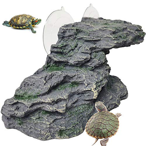 Turtle Basking Platform Reptile Climbing Shale Resin Step Ledge Stone Aquarium Ornament Rock Landscaping Decoration with Suction Cups for Frogs Newts Amphibians Lizard (Medium:8.2”Lx3.3”Wx3.1”H) - size: 8.2”Lx3.3”Wx3.1”H
