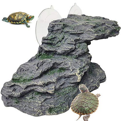 Turtle Basking Platform Reptile Climbing Shale Resin Step Ledge Stone Aquarium Ornament Rock Landscaping Decoration with Suction Cups for Frogs Newts Amphibians Lizard (Medium:8.2”Lx3.3”Wx3.1”H) - size: 8.2”Lx3.3”Wx3.1”H