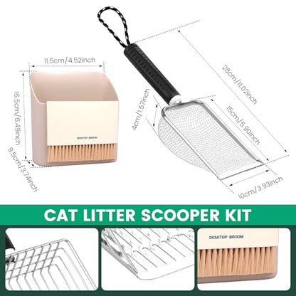 Metal Cat Litter Scoop, Sturdy Litter Cleaner Corner Shovel with Small Broom & Dustpan, Speed Sifter Litter Box Scooper Captures All Clumps, Easy to Clean Reptile Terrarium Sand Waste (# A)