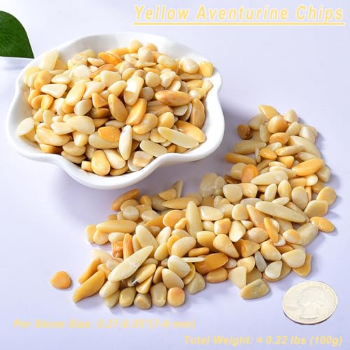 Erliway 7-9mm Yellow Aventurine Healing Crystal Chips for Crafts, 100g | Natural Crushed Crystal Stones Tumbled Chips for Vase Filler Aquarium Gravel, Meditation Chakra Balancing, Candle DIY Making - color: Yellow Aventurine