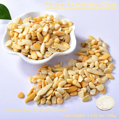 Erliway 7-9mm Yellow Aventurine Healing Crystal Chips for Crafts, 100g | Natural Crushed Crystal Stones Tumbled Chips for Vase Filler Aquarium Gravel, Meditation Chakra Balancing, Candle DIY Making - color: Yellow Aventurine